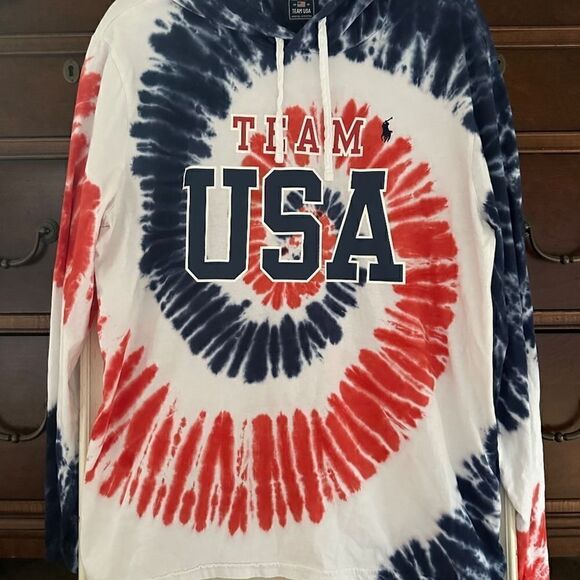 Polo by Ralph Lauren Team USA 2020 Tie Dye long sleeved T-shirt w hood L - Picture 1 of 16